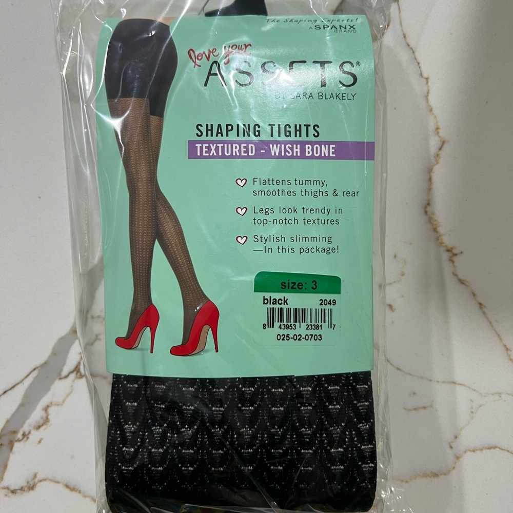 NWT NIP Love Your Assets by Spanx Textured Wishbone Black Shaping Tights Size:3